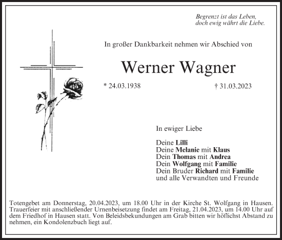 Anzeige von Werner Wagner von MGO