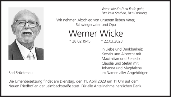 Anzeige von Werner Wicke von MGO