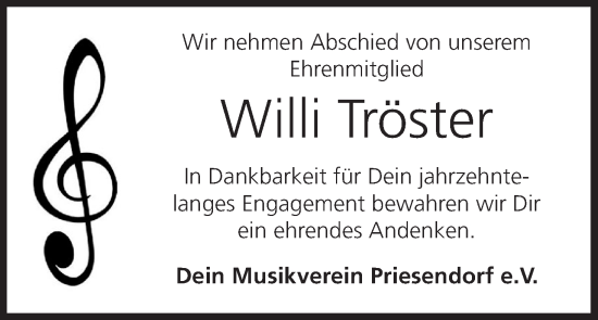 Anzeige von Willi Tröster von MGO