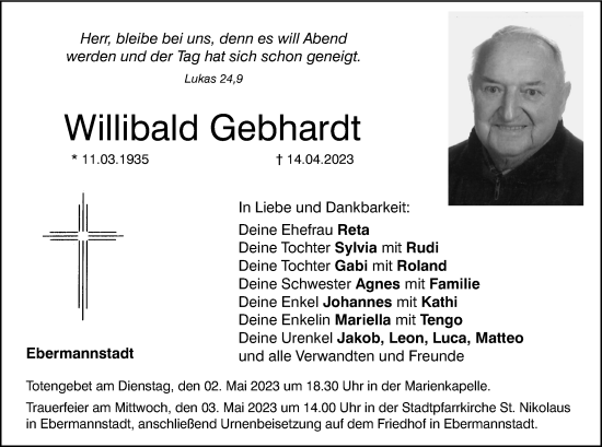 Anzeige von Willibald Gebhardt von MGO