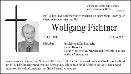 Anzeige von Wolfgang Fichtner von MGO