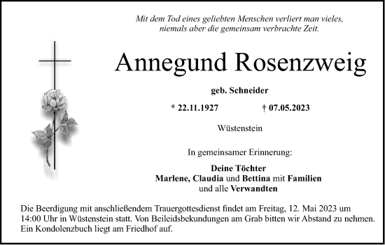 Anzeige von Annegund Rosenzweig von MGO