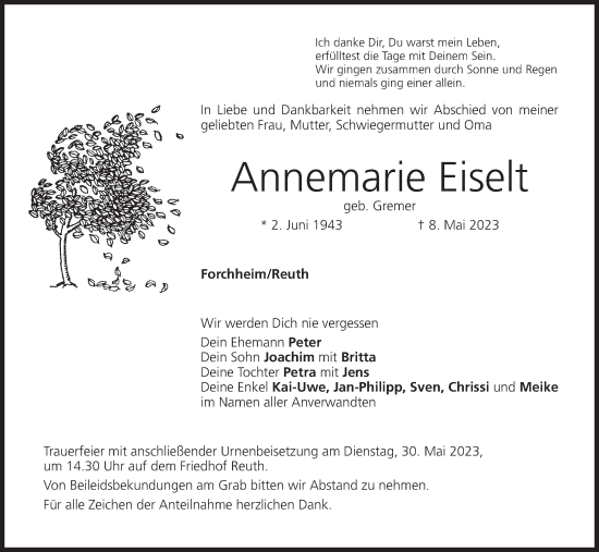 Anzeige von Annemarie Eiselt von MGO