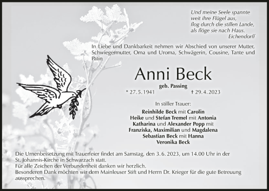 Anzeige von Anni Beck von MGO