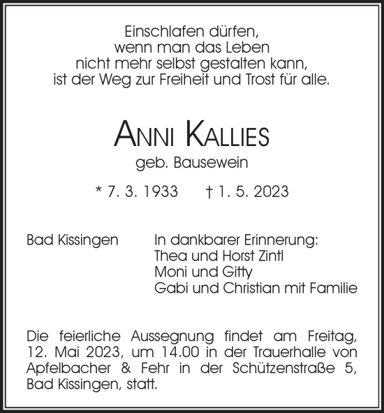 Anzeige von Anni Kallies von MGO