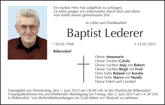 Anzeige von Baptist Lederer von MGO