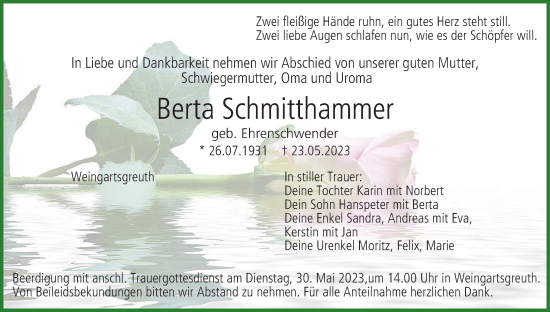 Anzeige von Berta Schmitthammer von MGO