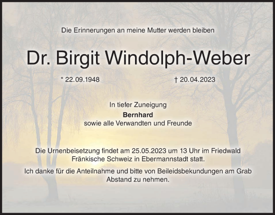 Anzeige von Birgit Windolph-Weber von MGO