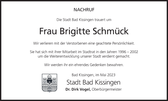 Anzeige von Brigitte Schmück von MGO