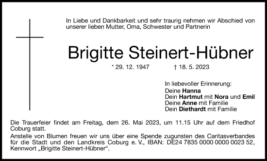 Anzeige von Brigitte Steinert-Hübner von MGO