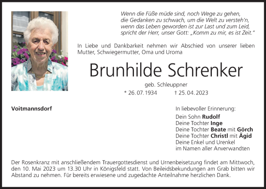 Anzeige von Brunhilde Schrenker von MGO