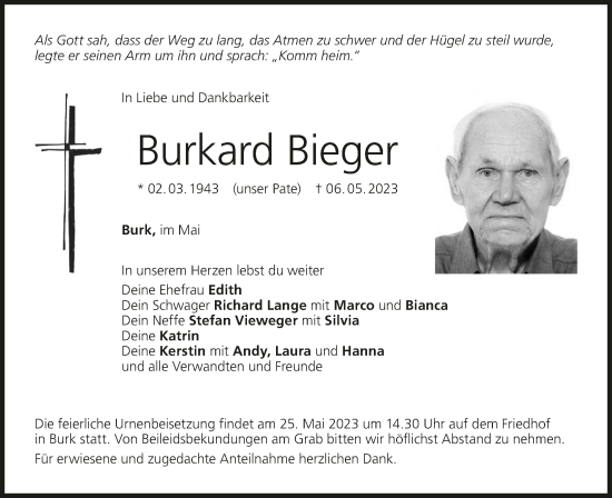 Anzeige von Burkard Bieger von MGO