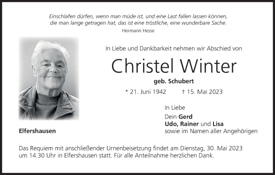 Anzeige von Christel Winter von MGO