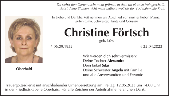 Anzeige von Christine Förtsch von MGO