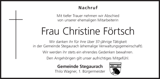 Anzeige von Christine Förtsch von MGO