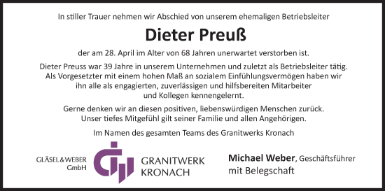 Anzeige von Dieter Preuß von MGO