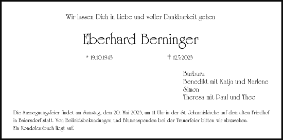 Anzeige von Eberhard Berninger von MGO