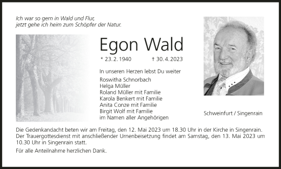 Anzeige von Egon Wald von MGO