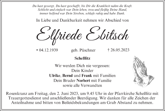 Anzeige von Elfriede Ebitsch von MGO