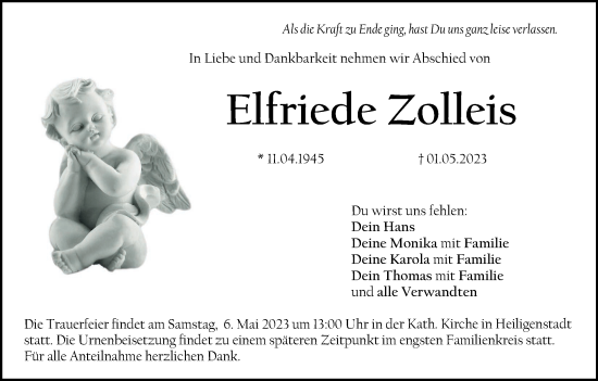 Anzeige von Elfriede Zolleis von MGO