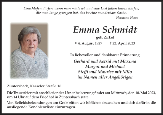 Anzeige von Emma Schmidt von MGO
