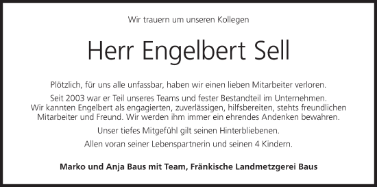 Anzeige von Engelbert Sell von MGO