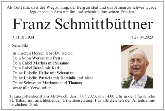 Anzeige von Franz Schmittbüttner von MGO