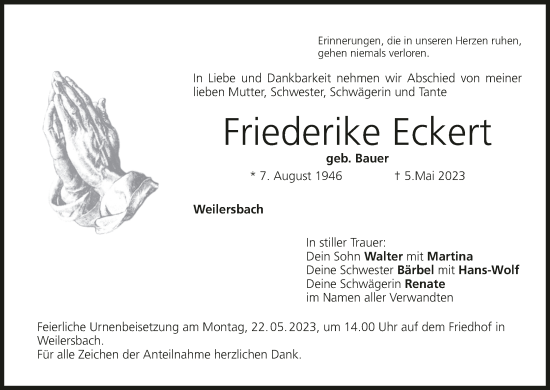 Anzeige von Friederike Eckert von MGO
