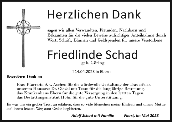 Anzeige von Friedlinde Schad von MGO