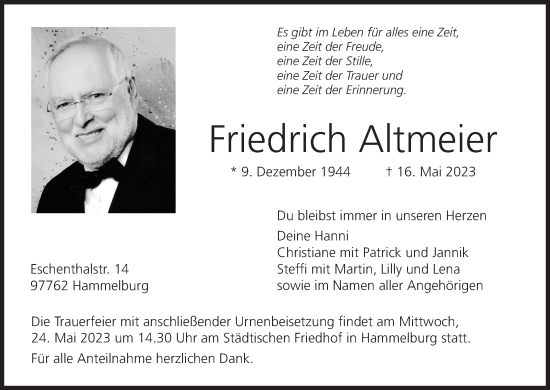 Anzeige von Friedrich Altmeier von MGO