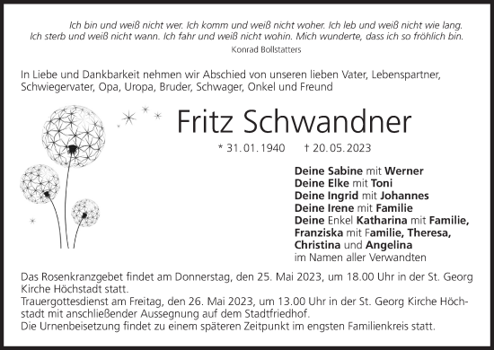 Anzeige von Fritz Schwandner von MGO