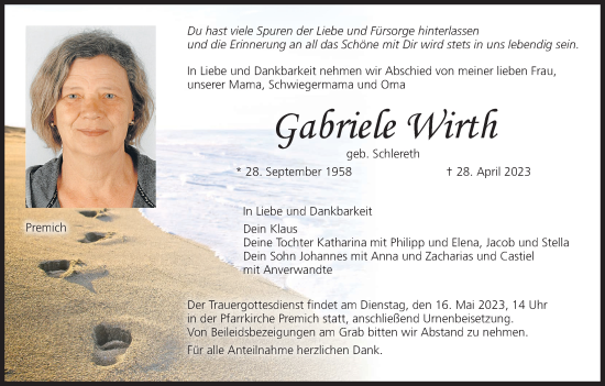 Anzeige von Gabriele Wirth von MGO