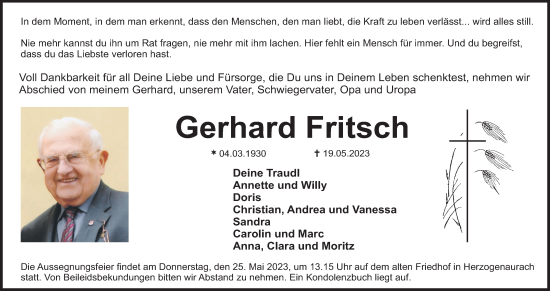 Anzeige von Gerhard Fritsch von MGO
