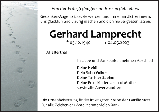 Anzeige von Gerhard Lamprecht von MGO