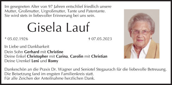 Anzeige von Gisela Lauf von MGO