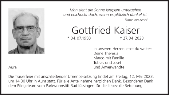Anzeige von Gottfried Kaiser von MGO