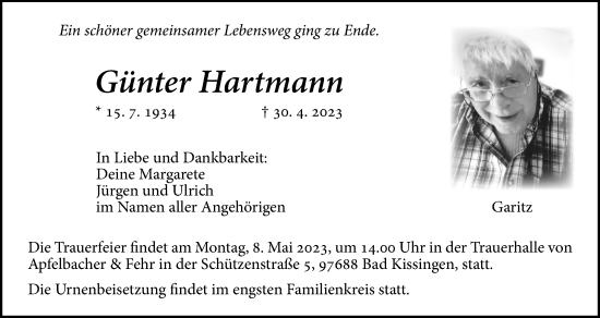 Anzeige von Günter Hartmann von MGO