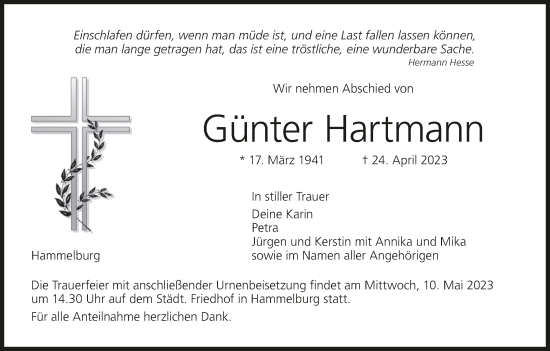 Anzeige von Günter Hartmann von MGO