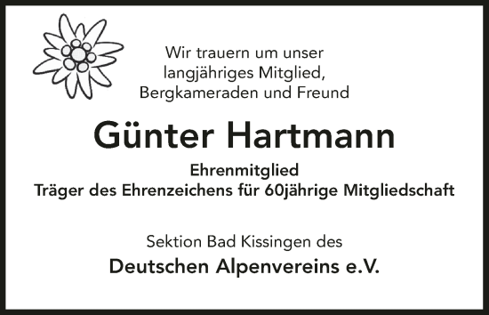 Anzeige von Günter Hartmann von MGO