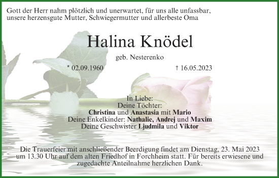 Anzeige von Halina Knödel von MGO