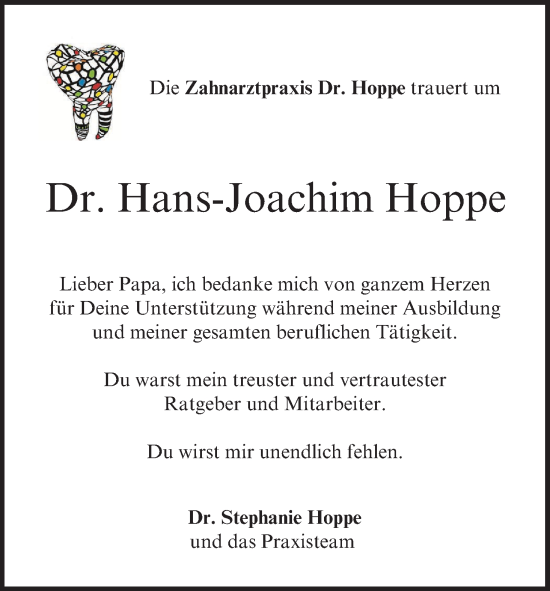 Anzeige von Hans-Joachim Hoppe von MGO