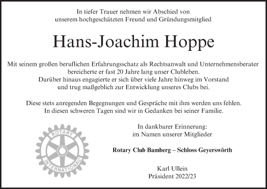 Anzeige von Hans-Joachim Hoppe von MGO
