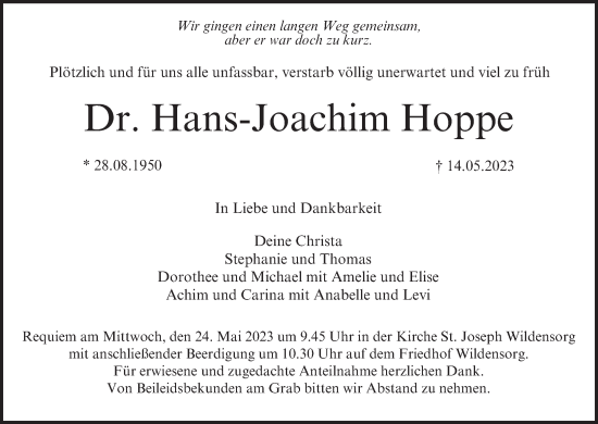 Anzeige von Hans-Joachim Hoppe von MGO