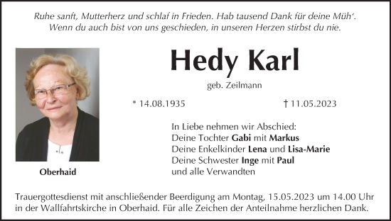 Anzeige von Hedy Karl von MGO