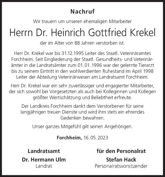 Anzeige von Heinrich Gottfried Krekel von MGO