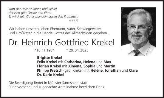 Anzeige von Heinrich Gottfried Krekel von MGO