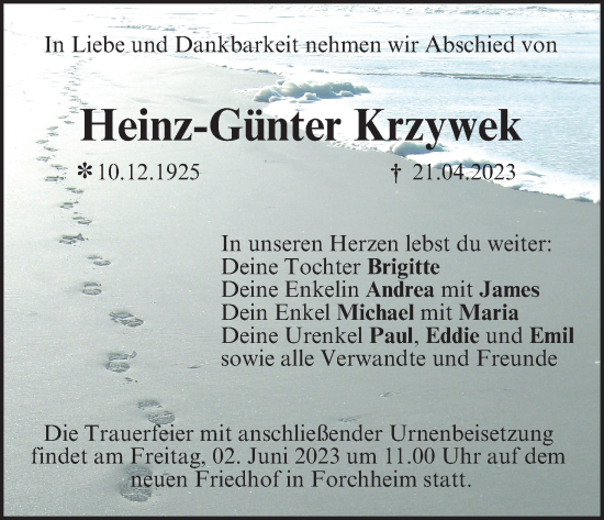 Anzeige von Heinz-Günter Krzywek von MGO