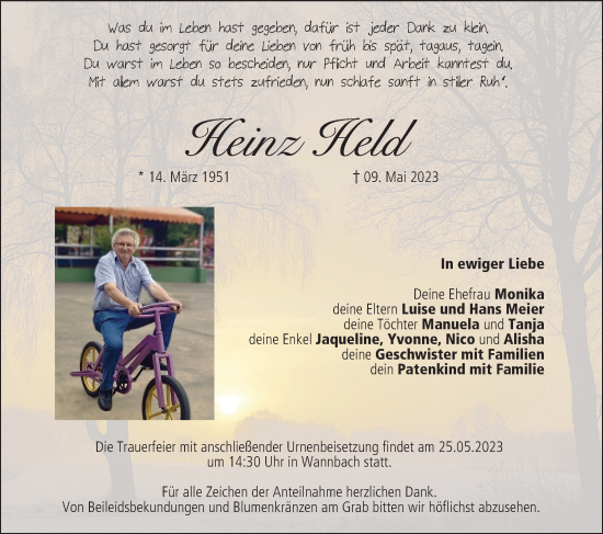 Anzeige von Heinz Held von MGO