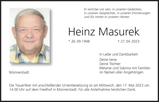 Anzeige von Heinz Masurek von MGO
