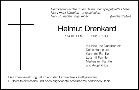 Anzeige von Helmut Drenkard von MGO